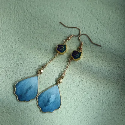 Handcrafted Silk Art Petal Good Fortune Blessing Dangle Hook Earrings