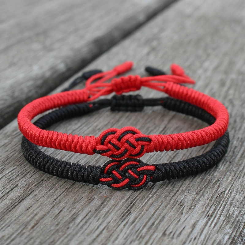 Handwoven Chinese Love Knot Bracelet – Adjustable Red & Black Lucky Cord Jewelry