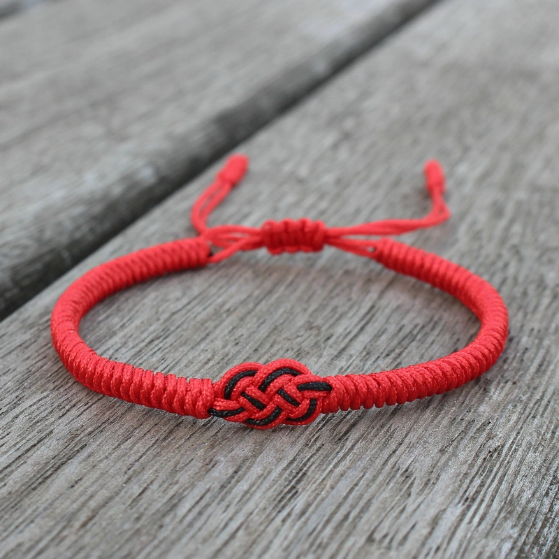 Handwoven Chinese Love Knot Bracelet – Adjustable Red & Black Lucky Cord Jewelry