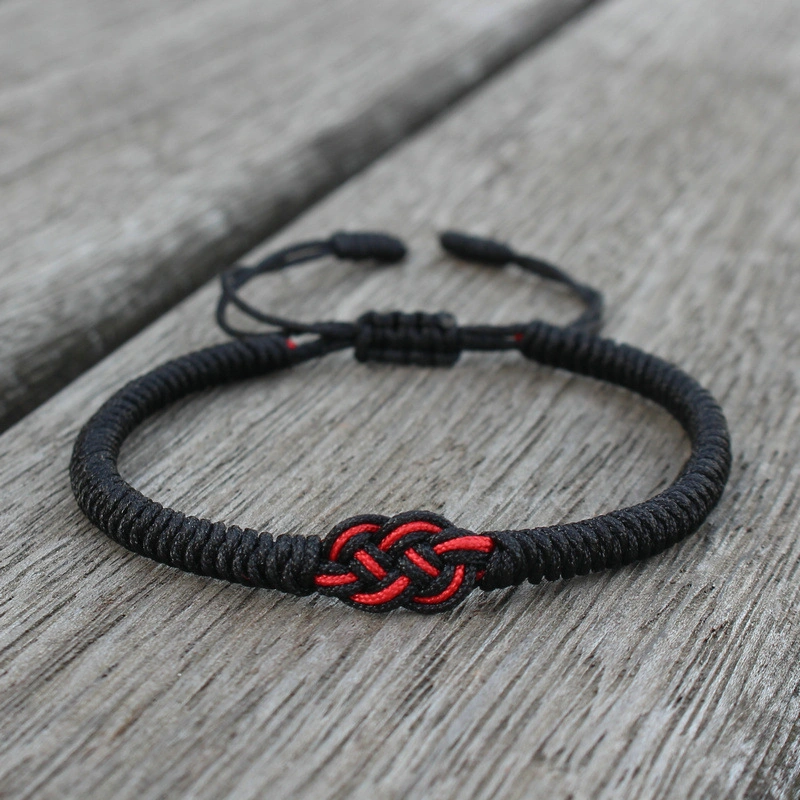 Handwoven Chinese Love Knot Bracelet – Adjustable Red & Black Lucky Cord Jewelry