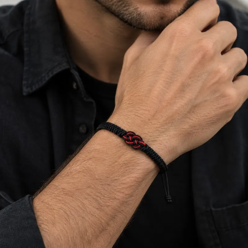 Handwoven Chinese Love Knot Bracelet – Adjustable Red & Black Lucky Cord Jewelry