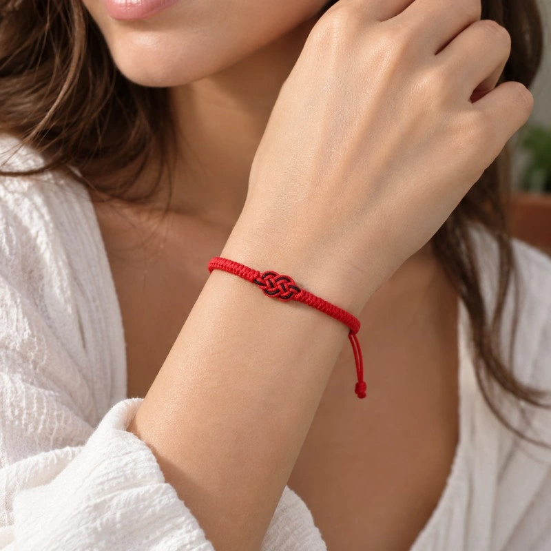 Handwoven Chinese Love Knot Bracelet – Adjustable Red & Black Lucky Cord Jewelry