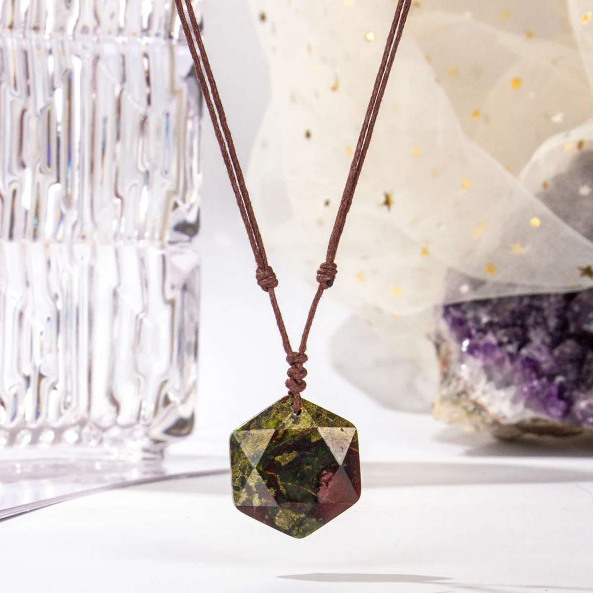Hexagram Crystal Necklace – Six-Pointed Star Pendant for Balance & Intention
