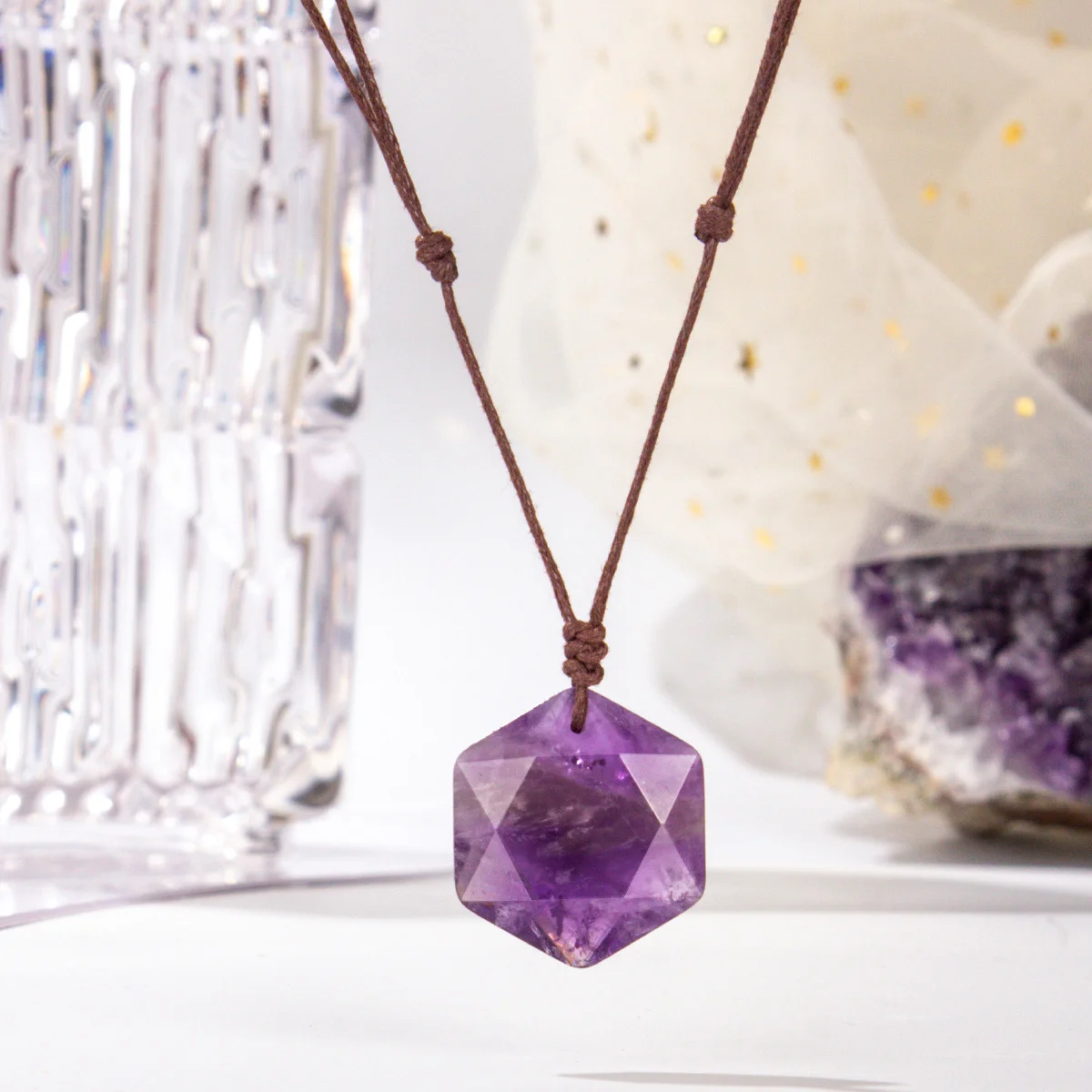 Hexagram Crystal Necklace – Six-Pointed Star Pendant for Balance & Intention