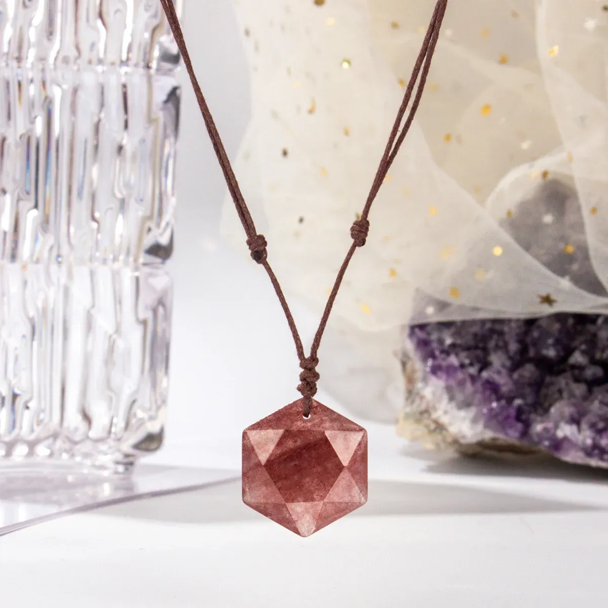 Hexagram Crystal Necklace – Six-Pointed Star Pendant for Balance & Intention