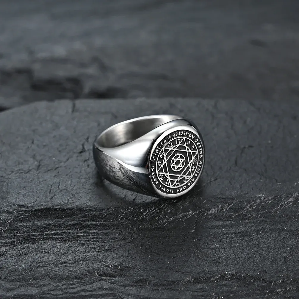 Hexagram Titanium Steel Signet Ring – Balance & Personal Intention