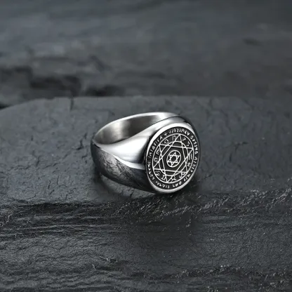 Hexagram Titanium Steel Signet Ring – Balance & Personal Intention