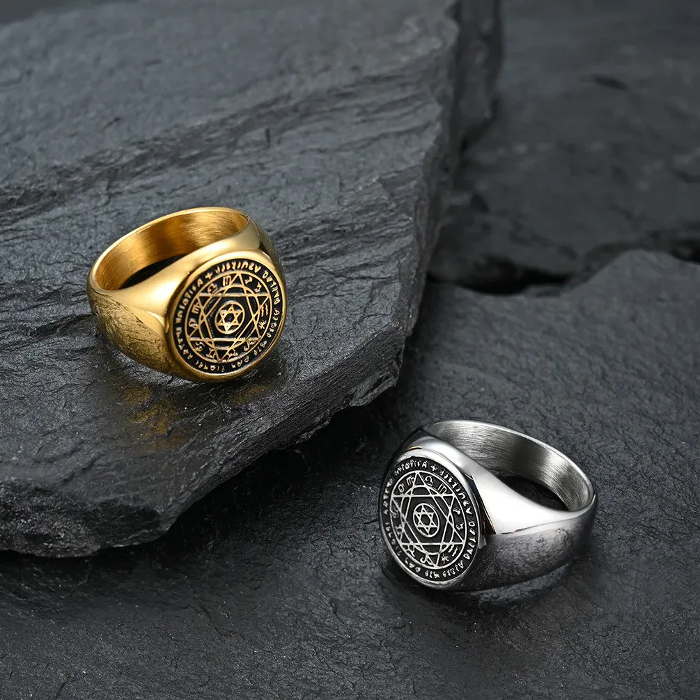 Hexagram Titanium Steel Signet Ring – Balance & Personal Intention