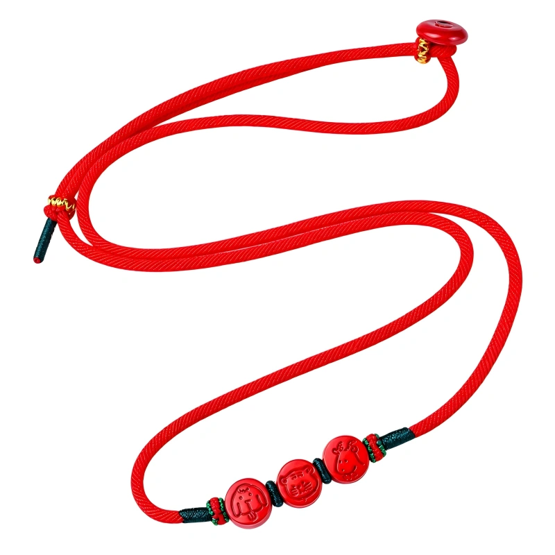 Horse Zodiac Cinnabar Red String Waist Chain with Tiger Dog and Goat Beads