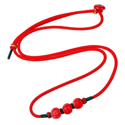 Horse Zodiac Cinnabar Red String Waist Chain with Tiger Dog and Goat Beads