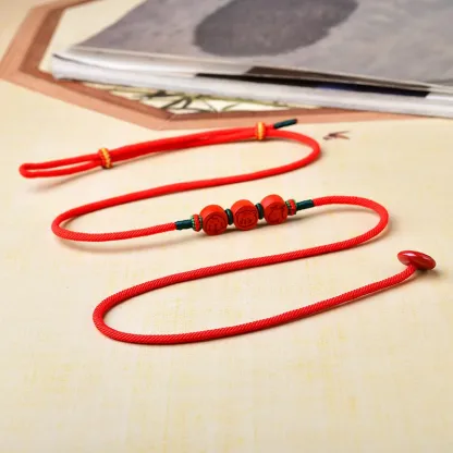 Horse Zodiac Cinnabar Red String Waist Chain with Tiger Dog and Goat Beads