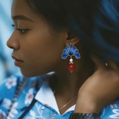 Imperial Azure Blossom Mulberry Silk & Agate Earrings