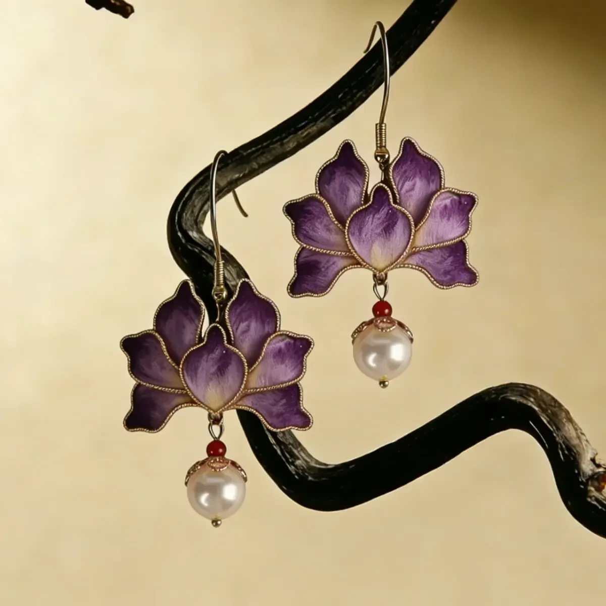Imperial Violet Blossom Mulberry Silk & Pearl Earrings