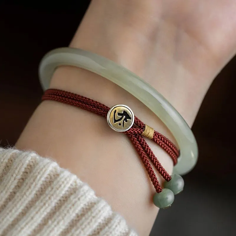 Chinese Zodiac Imitation Silver Button Braided Red Cord Bracelet for Women – Protection, Good Fortune & Auspicious Guidance