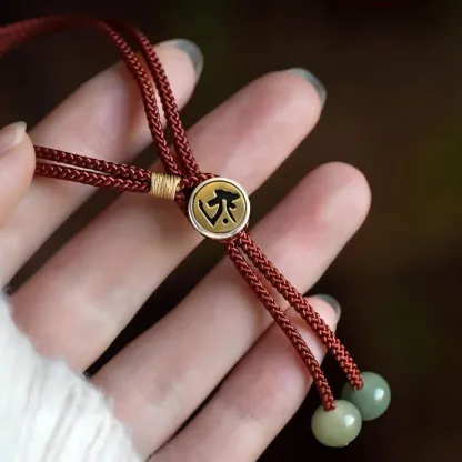 Chinese Zodiac Imitation Silver Button Braided Red Cord Bracelet for Women – Protection, Good Fortune & Auspicious Guidance