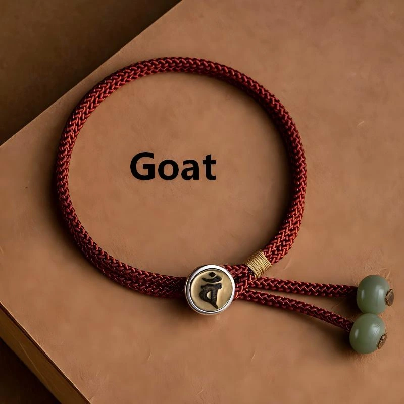 Chinese Zodiac Imitation Silver Button Braided Red Cord Bracelet for Women – Protection, Good Fortune & Auspicious Guidance