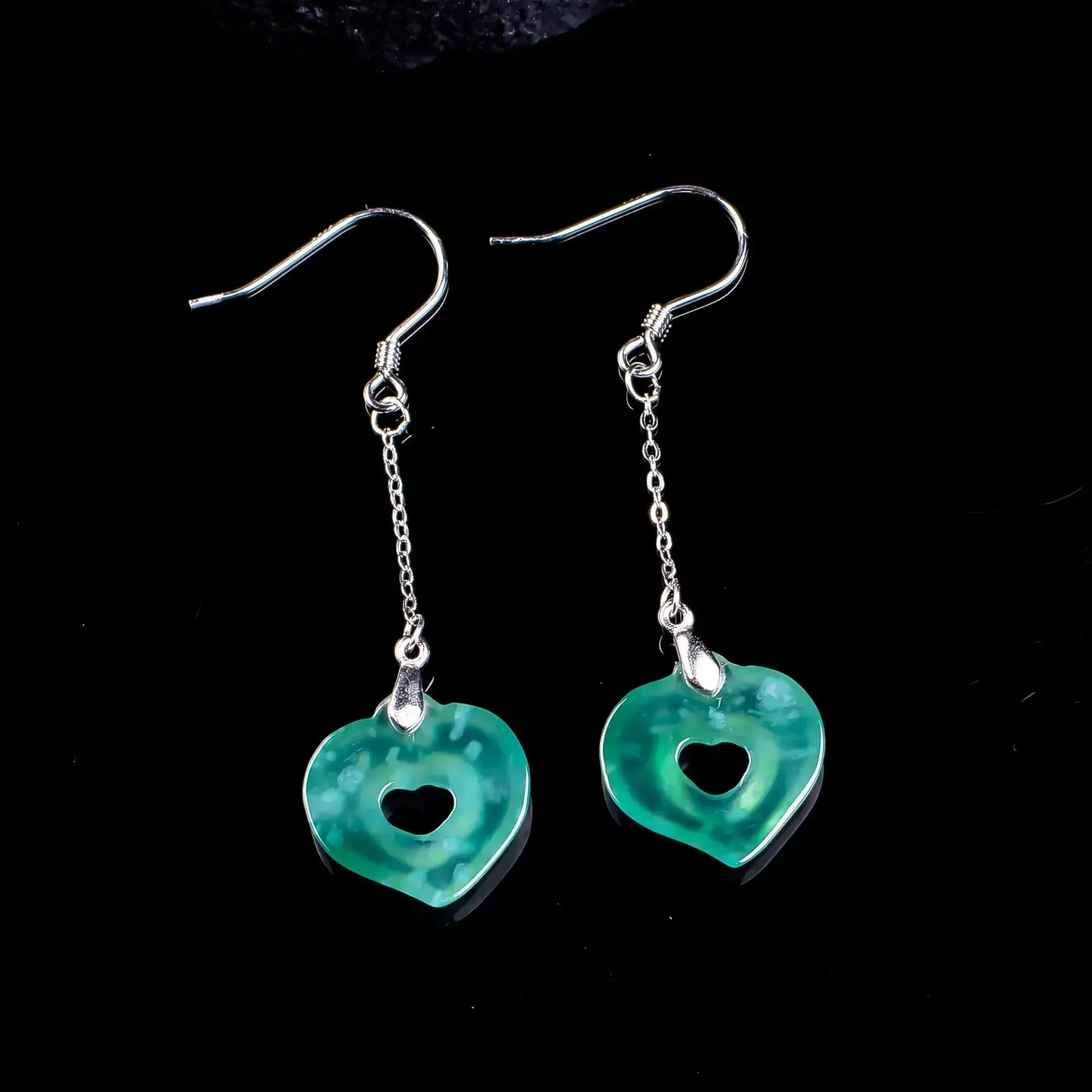 Jade Heart Earrings - 925 Silver Inlaid Natural High-Ice Jadeite for Inner Serenity & Timeless Elegance