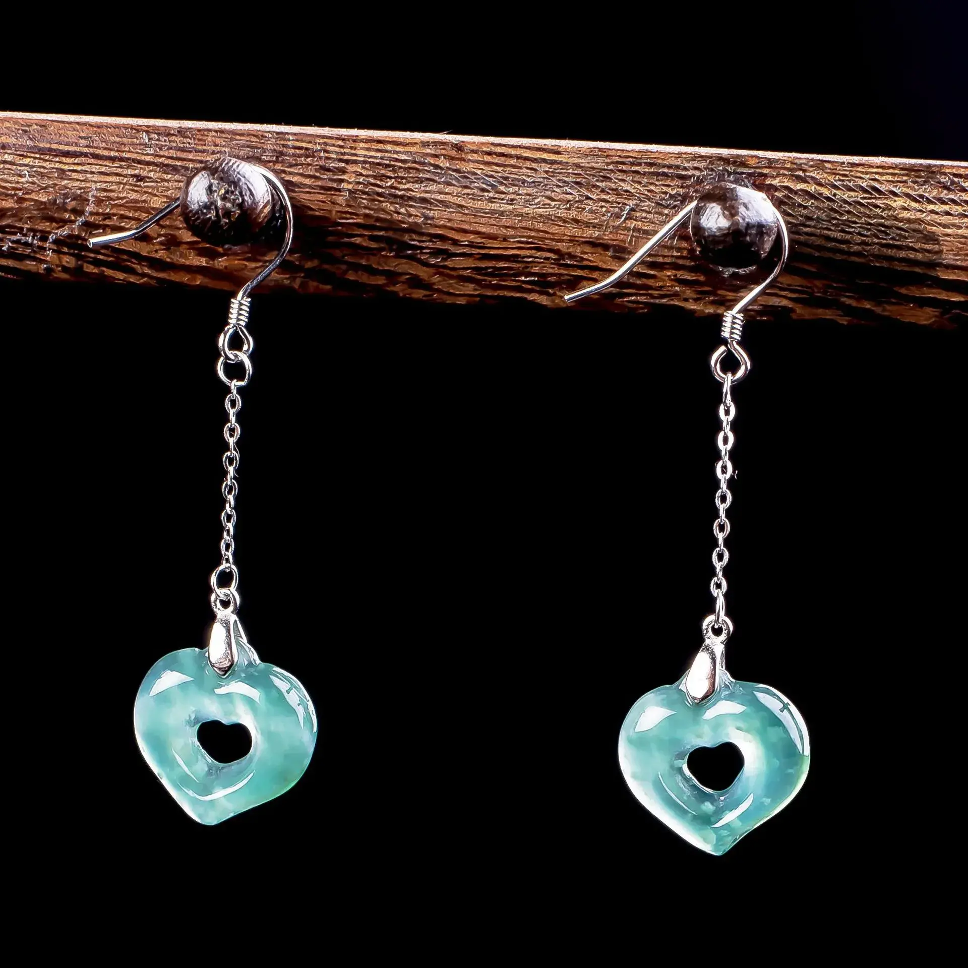 Jade Heart Earrings - 925 Silver Inlaid Natural High-Ice Jadeite for Inner Serenity & Timeless Elegance