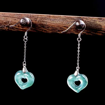 Jade Heart Earrings - 925 Silver Inlaid Natural High-Ice Jadeite for Inner Serenity & Timeless Elegance