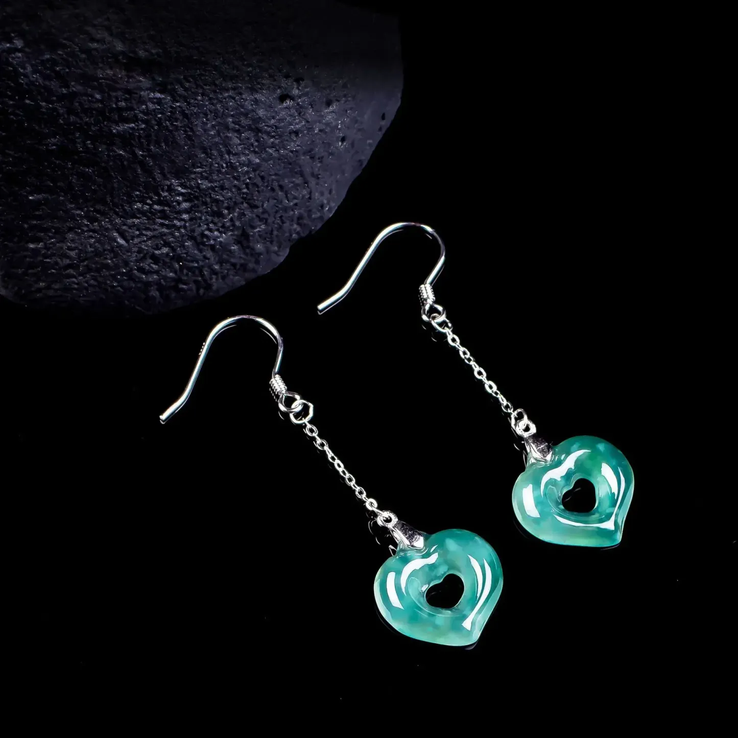 Jade Heart Earrings - 925 Silver Inlaid Natural High-Ice Jadeite for Inner Serenity & Timeless Elegance