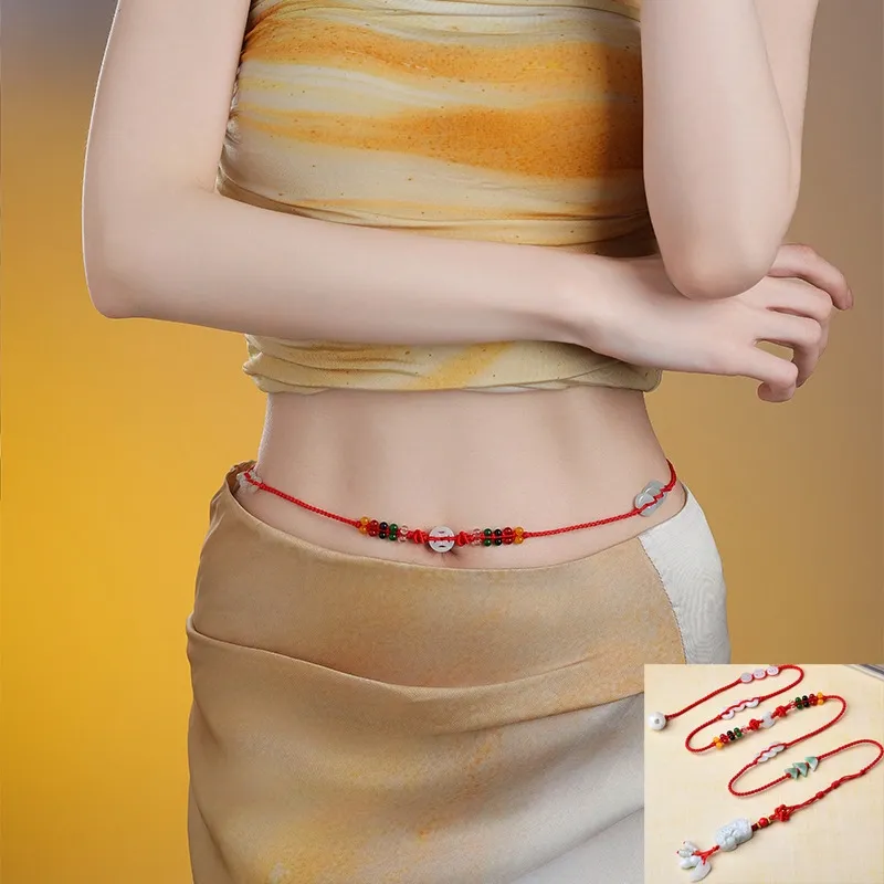 Jade Pixiu Waist Chain – Five Elements Braided Red Belly Chain