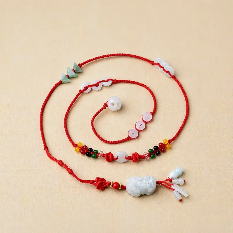 Jade Pixiu Waist Chain – Five Elements Braided Red Belly Chain