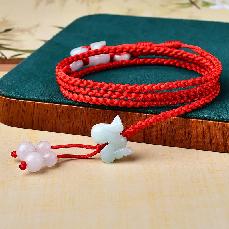 Jade Snake Waist Chain – Braided Red Belly Chain with Lucky Charms