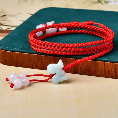 Jade Snake Waist Chain – Braided Red Belly Chain with Lucky Charms