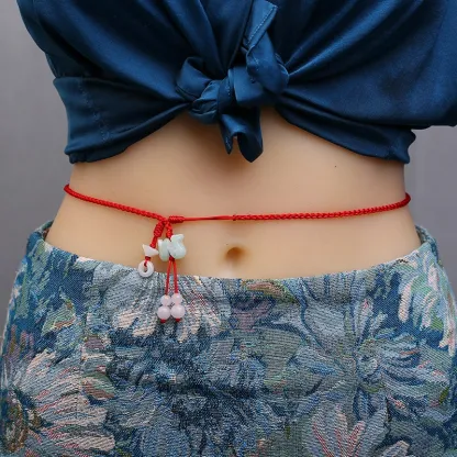 Jade Snake Waist Chain – Braided Red Belly Chain with Lucky Charms