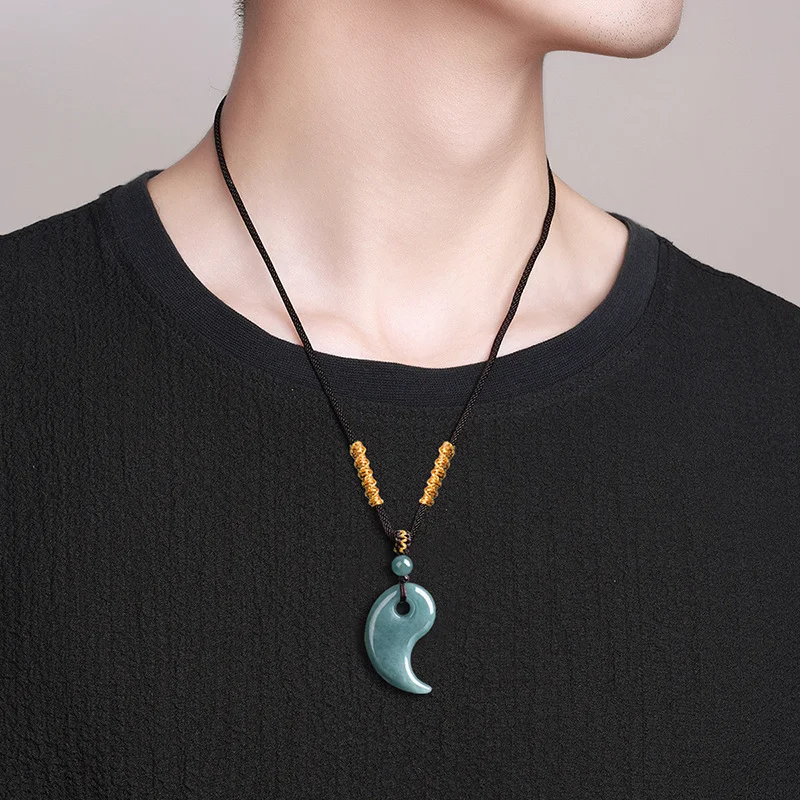 Jadeite Magatama Pendant Necklace – Curved Jade Design for Balance & Connection
