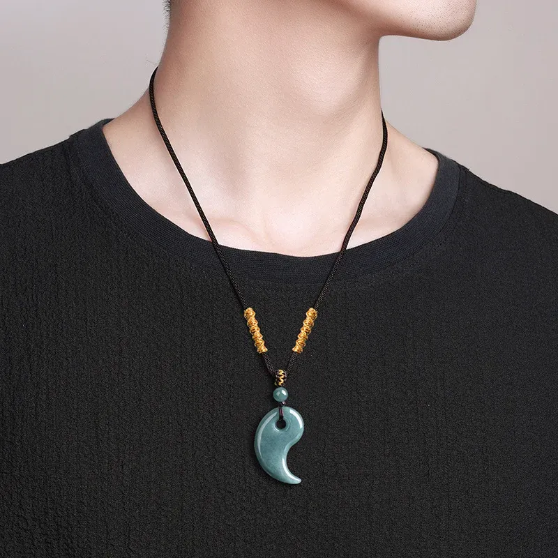 Jadeite Magatama Pendant Necklace – Curved Jade Design for Balance & Connection