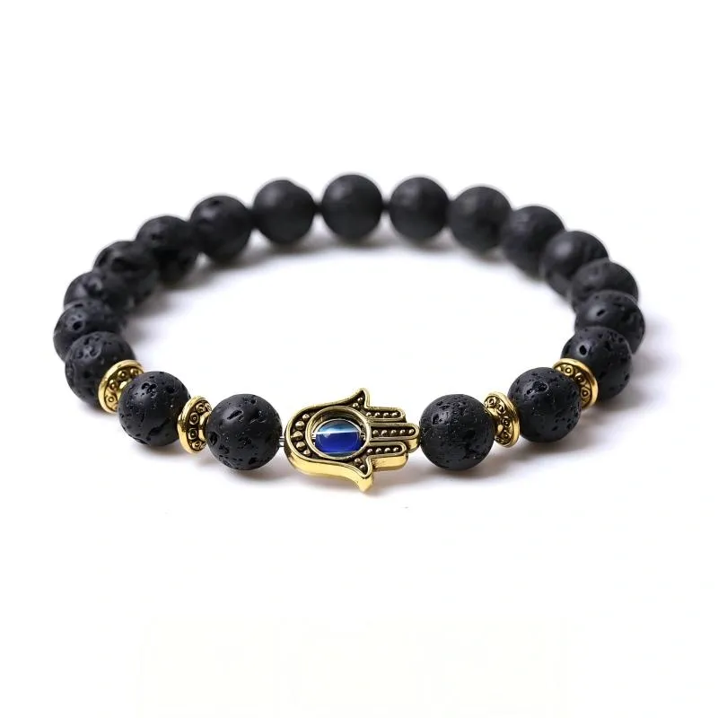 Lava Stone Hamsa Evil Eye Bracelet – Grounding, Protection & Inner Strength