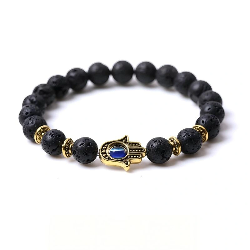 Lava Stone Hamsa Evil Eye Bracelet – Grounding, Protection & Inner Strength