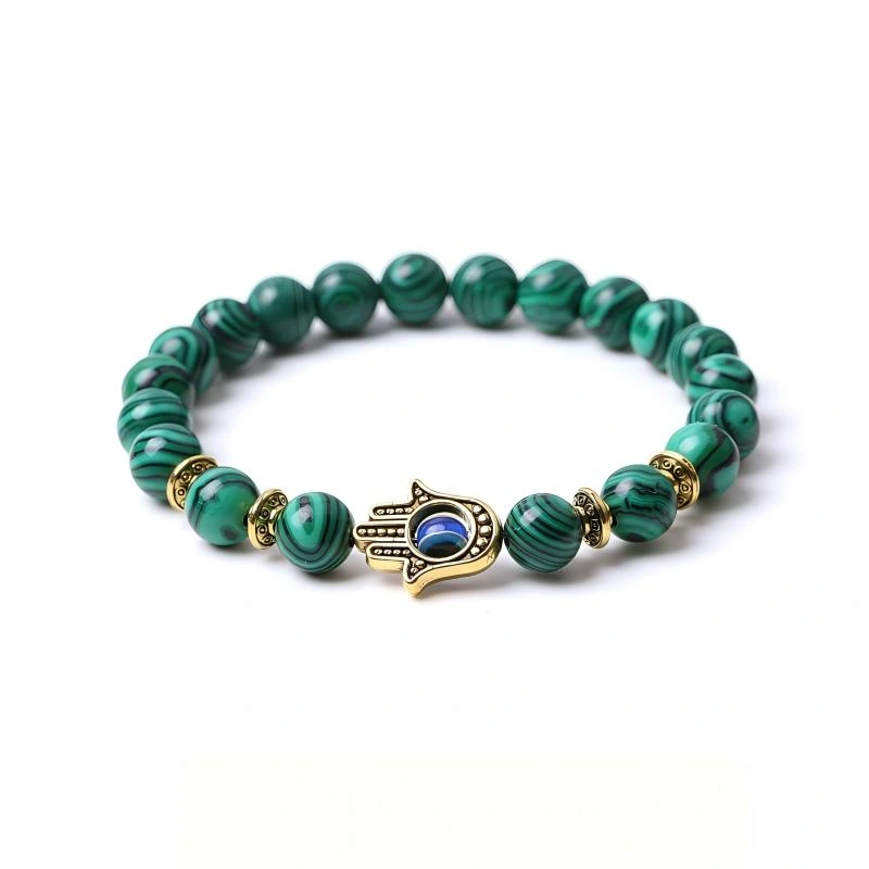 Malachite Hamsa Evil Eye Bracelet – Transformation, Balance & Protection