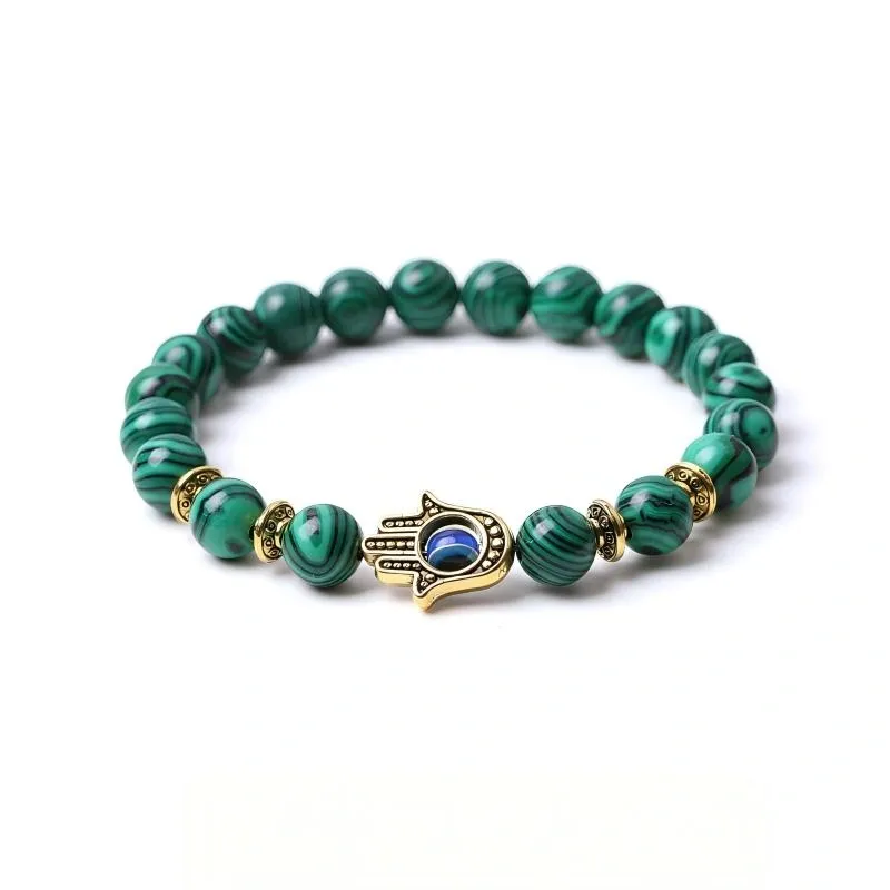 Malachite Hamsa Evil Eye Bracelet – Transformation, Balance & Protection