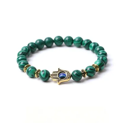 Malachite Hamsa Evil Eye Bracelet – Transformation, Balance & Protection