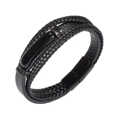 Men’s Gemstone Bracelet with Tiger Eye, Obsidian or Green Aventurine – Braided Design & Magnetic Clasp