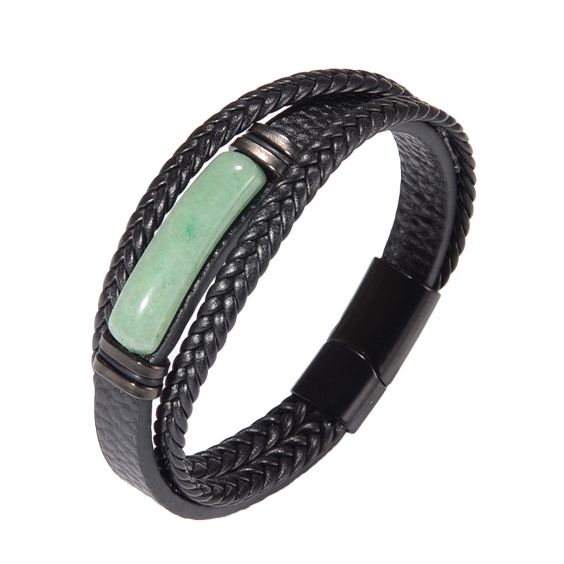 Men’s Gemstone Bracelet with Tiger Eye, Obsidian or Green Aventurine – Braided Design & Magnetic Clasp