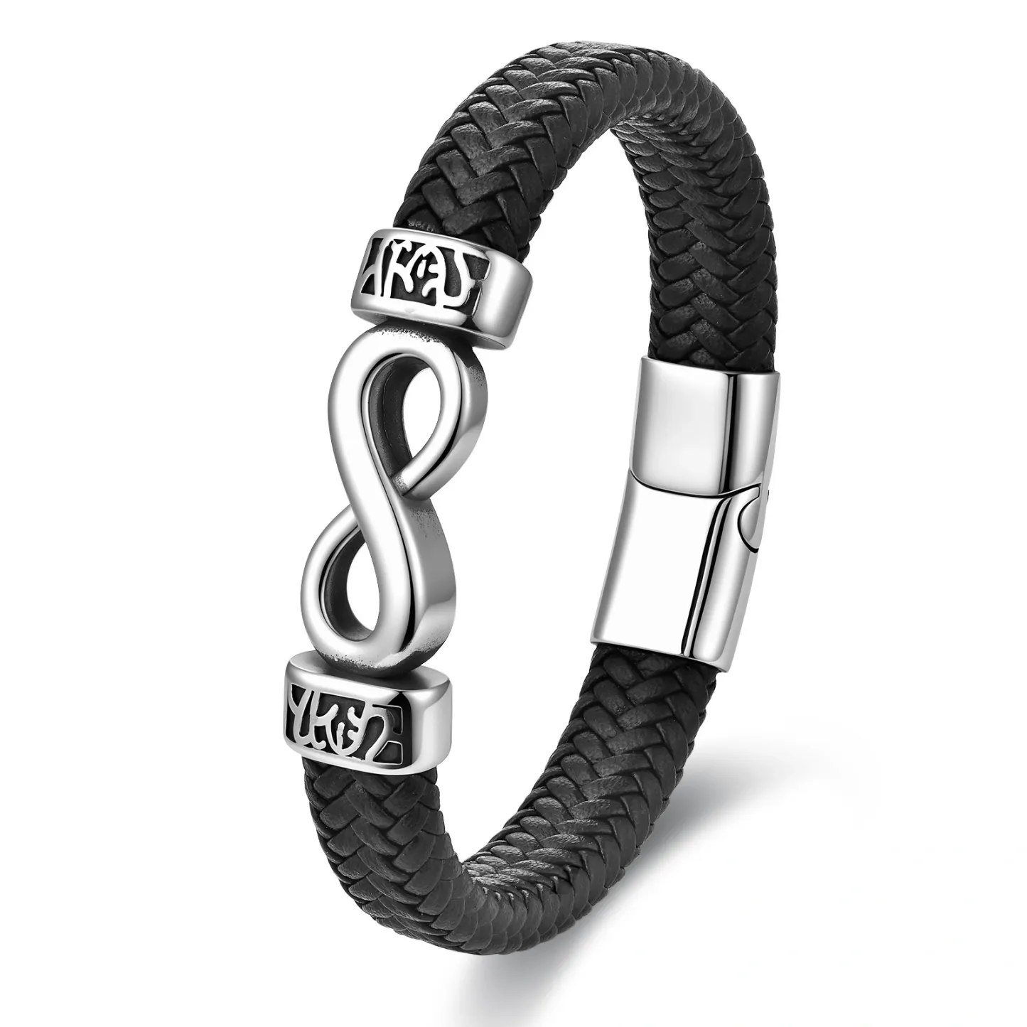 Men’s Infinity Symbol Braided Leather Bracelet with Magnetic Clasp – Modern Gift for Him