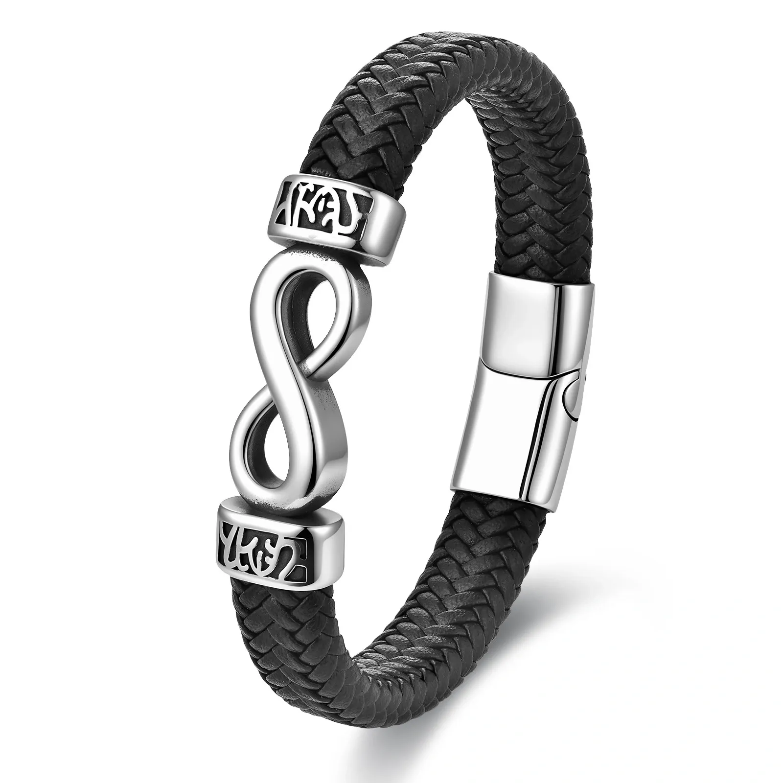 Men’s Infinity Symbol Braided Leather Bracelet with Magnetic Clasp – Modern Gift for Him