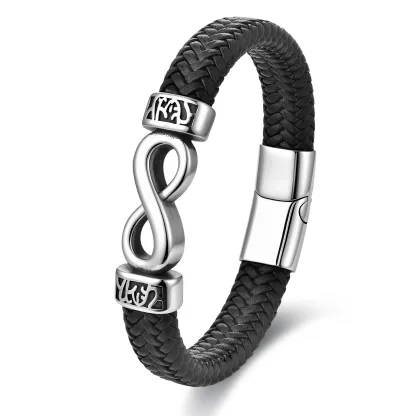 Men’s Infinity Symbol Braided Leather Bracelet with Magnetic Clasp – Modern Gift for Him