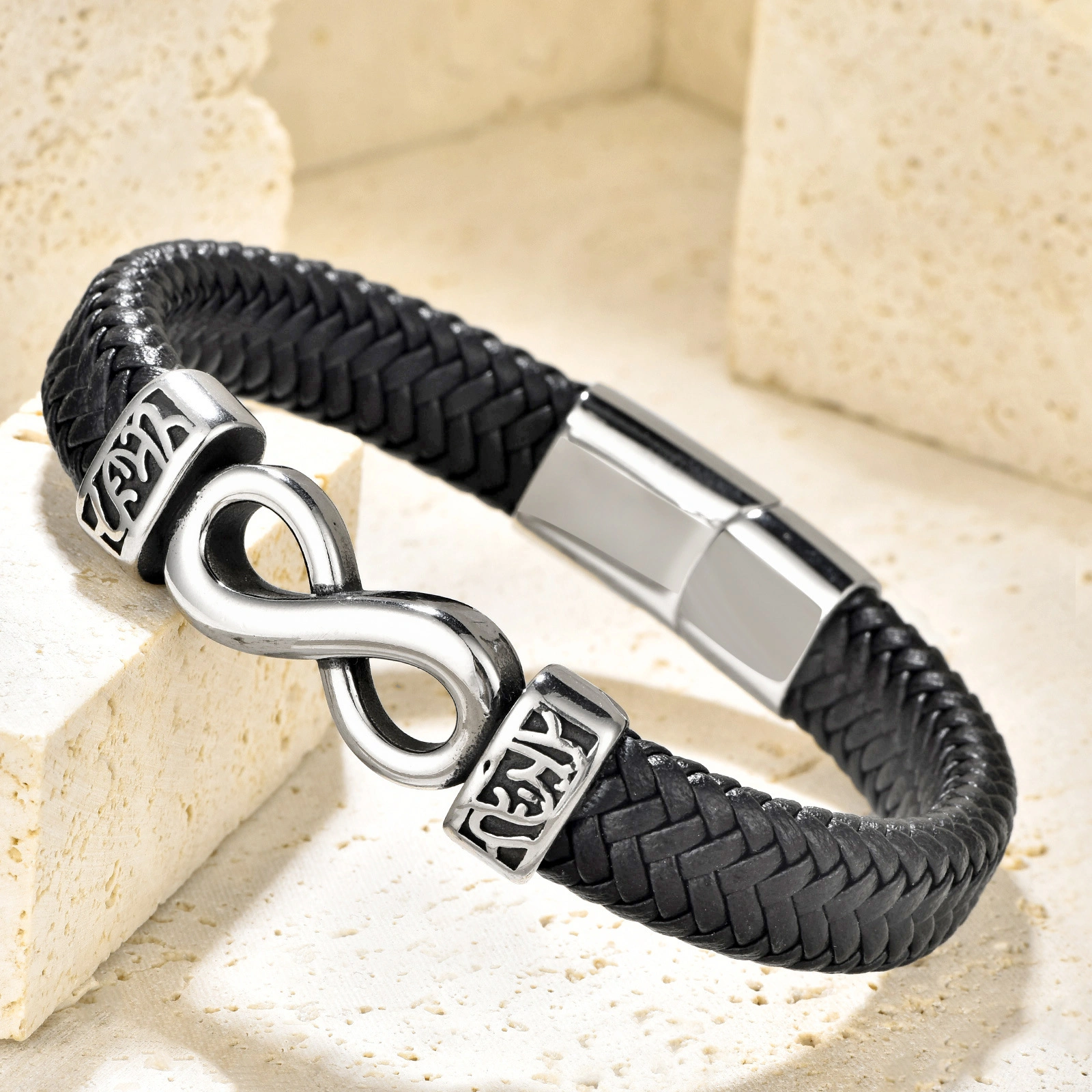 Men’s Infinity Symbol Braided Leather Bracelet with Magnetic Clasp – Modern Gift for Him