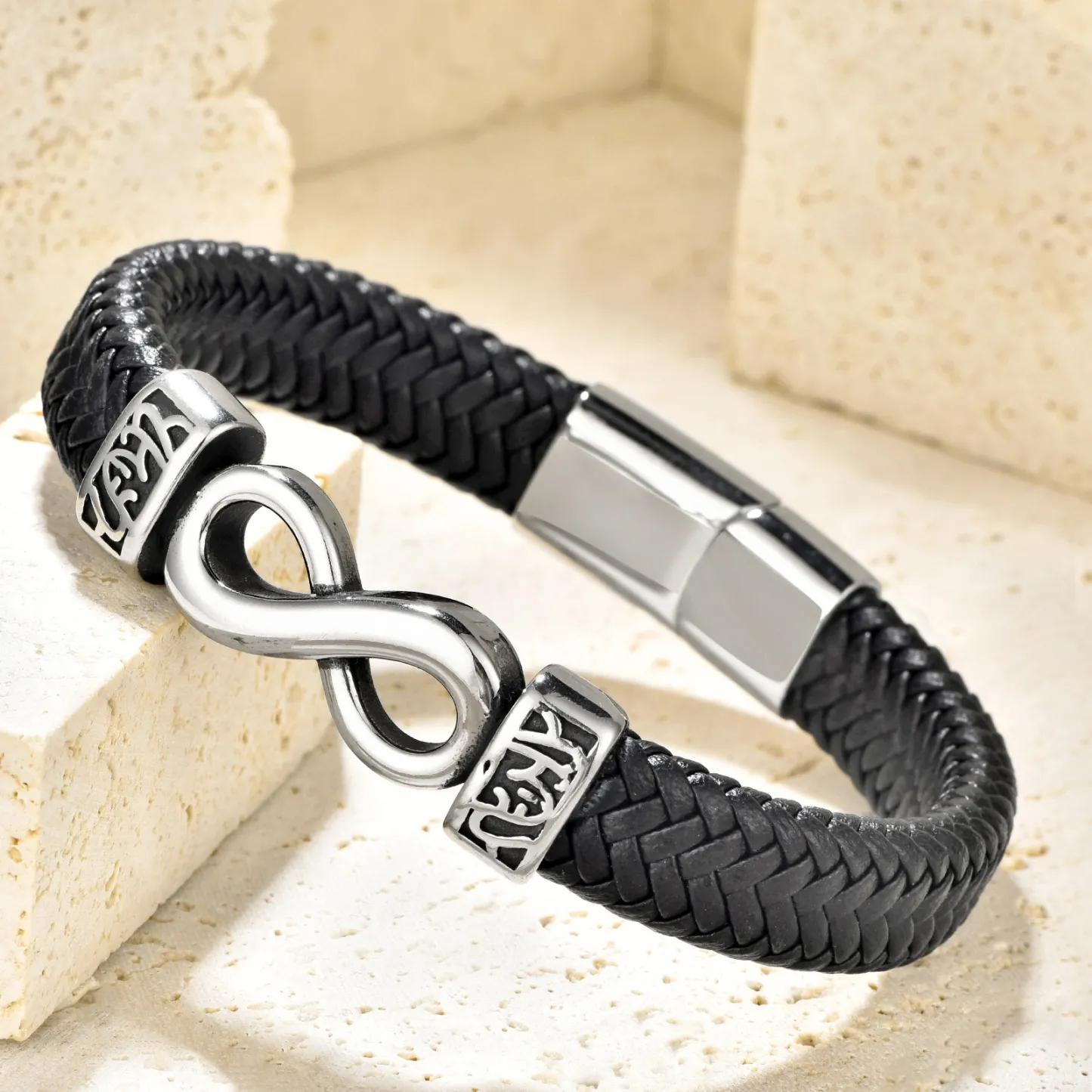 Men’s Infinity Symbol Braided Leather Bracelet with Magnetic Clasp – Modern Gift for Him