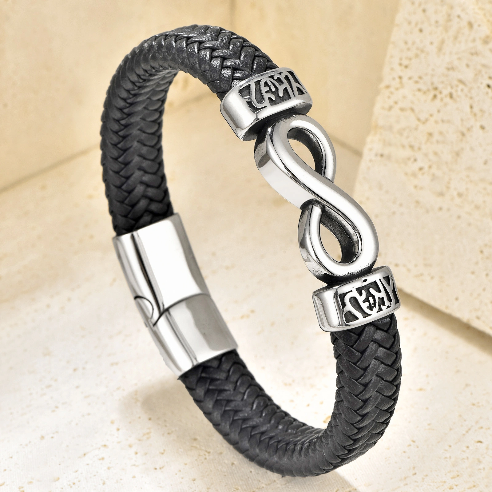 Men’s Infinity Symbol Braided Leather Bracelet with Magnetic Clasp – Modern Gift for Him