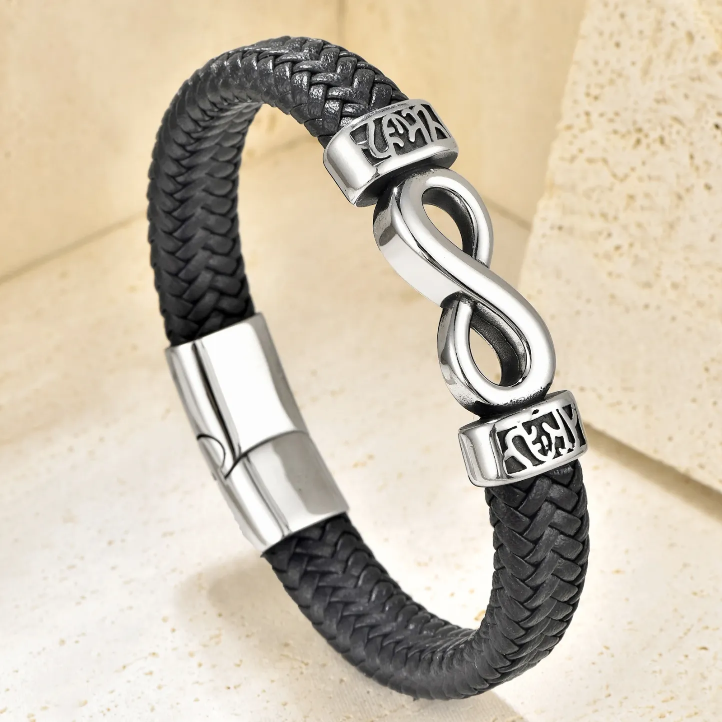 Men’s Infinity Symbol Braided Leather Bracelet with Magnetic Clasp – Modern Gift for Him