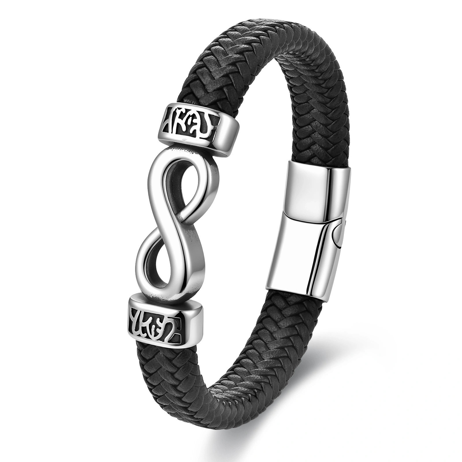 Men’s Infinity Symbol Braided Leather Bracelet with Magnetic Clasp – Modern Gift for Him