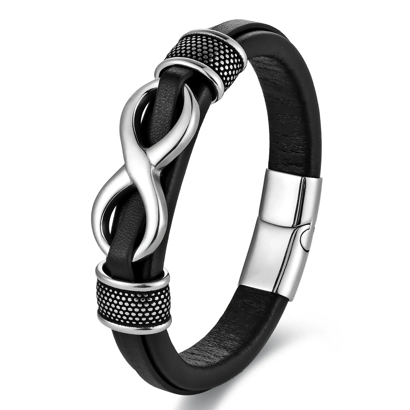 Men’s Infinity Symbol Leather Bracelet with Magnetic Clasp – Meaningful Gift for Him