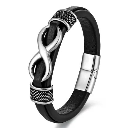 Men’s Infinity Symbol Leather Bracelet with Magnetic Clasp – Meaningful Gift for Him