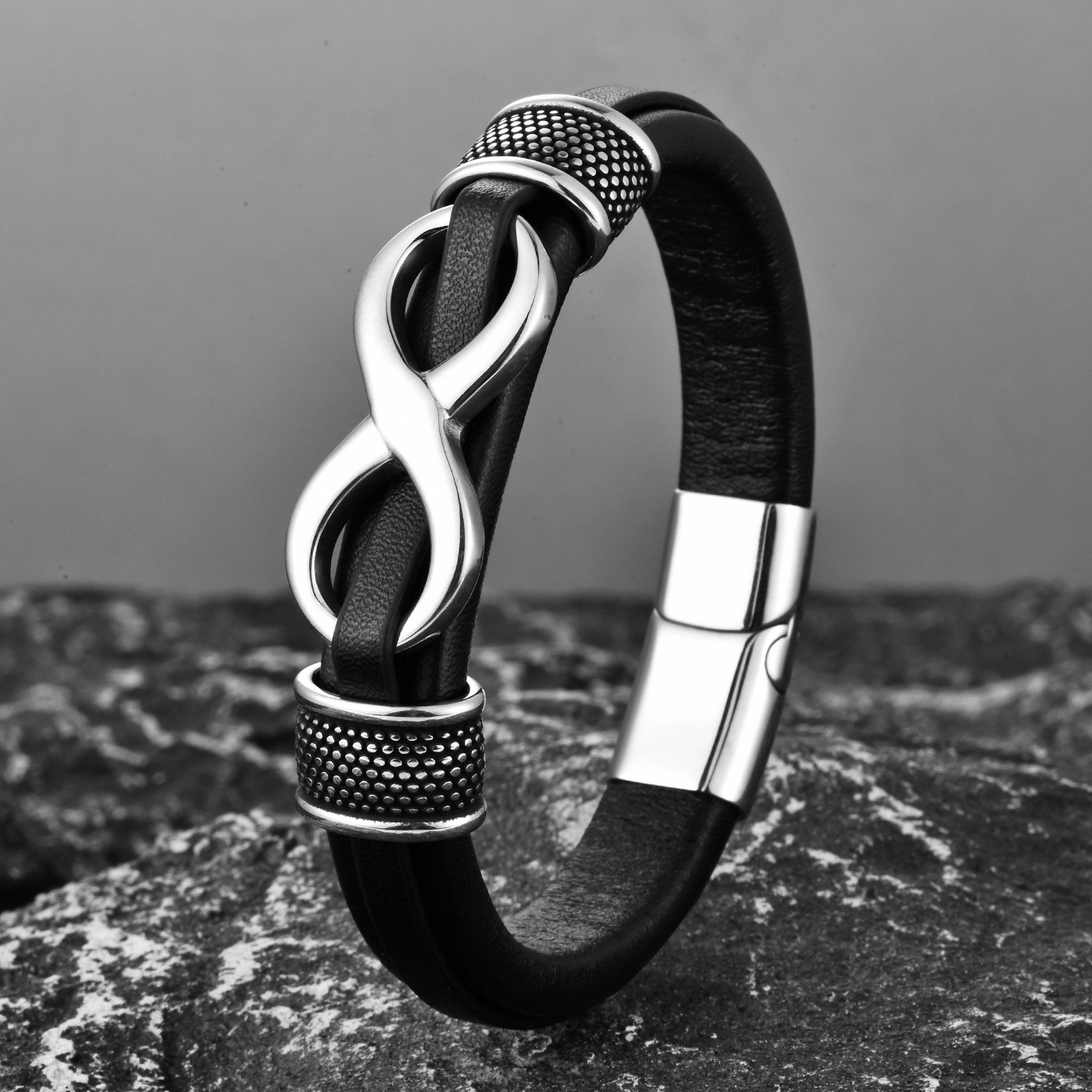 Men’s Infinity Symbol Leather Bracelet with Magnetic Clasp – Meaningful Gift for Him