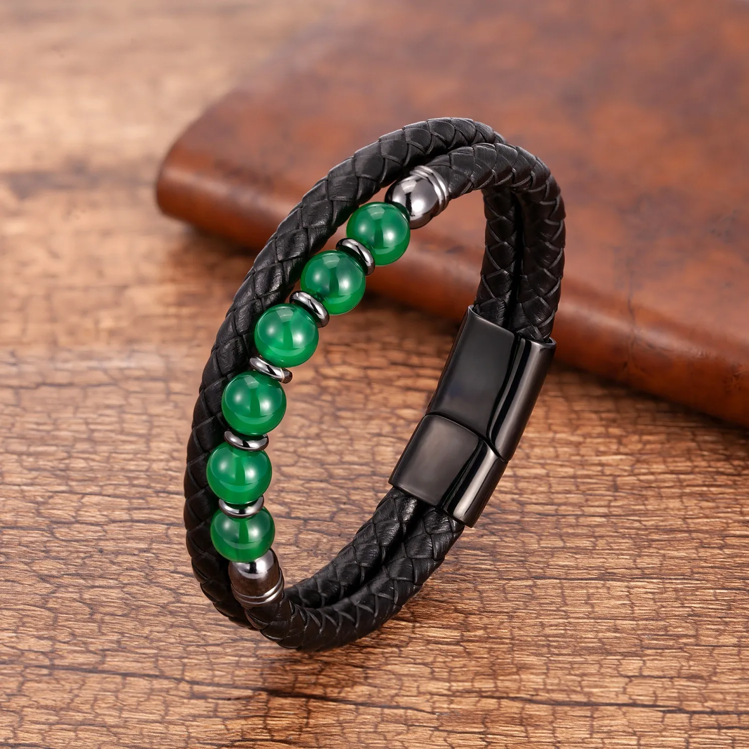 Men’s Natural Stone Double-Layer Braided Bracelet